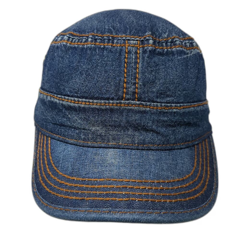 VOBOOM Army Cap Blue One Size Denim Contrast Stitching Adjustable Slideback Hat